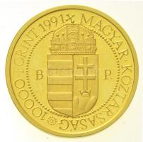 1991. 10.000Ft Au "II. János Pál pápa látogatása" dísztokban tanúsítvánnyal (6,98g/0.986) ...