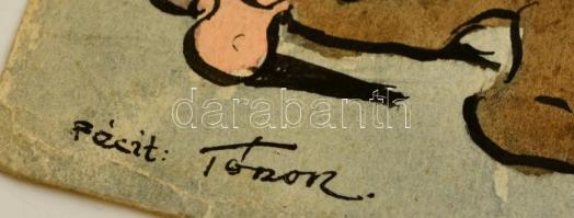 Olvashatatlan jelzéssel: Cronica Eperjessyensis, karikatúra, vegyes technika, papír, 30×44 cm