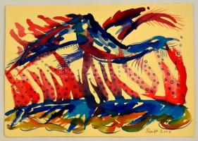 Szeift Béla (1944-2012): Égő madár, akvarell, papír, 25×35 cm