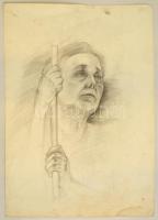 Szőnyi jelzéssel: Kapaszkodó női portré. Ceruza, papír, 60×40 cm