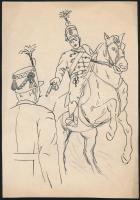 Jelzés nélkül: Tisztek, 3 db tusrajz, papír, 21×15 cm