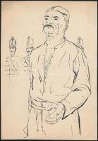 Jelzés nélkül: Tisztek, 3 db tusrajz, papír, 21×15 cm