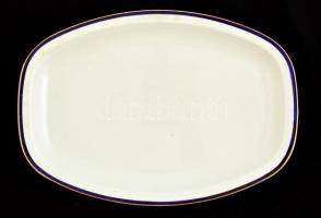 Zsolnay húsos tál, kék szegéllyel, jelzett, kopásnyomokkal, 33x23 cm