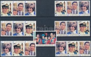 Diana és Károly herceg esküvője sor 4 db 3-as csíkban, The wedding of Prince Diana and Charles set 4 stripes of 3