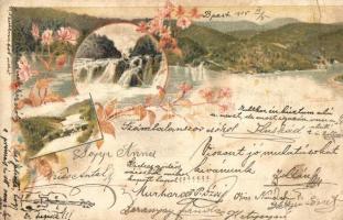 Plitvicka Jezera / Plitvicei tavak / Plitvice Lakes. floral Art Nouveau litho s: Cserna (szakadás / tear)