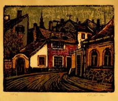 Réti Mátyás (1922-2002): Utca. Színes linó, karton, jelzett, 22×27 cm