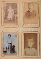 cca 1870-1900 Családi fotóalbum, kb. 60 db keményhátú fotóval, viseltes fémveretes vászon fotóalbumb...