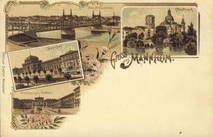 Mannheim with railway-station Litho
