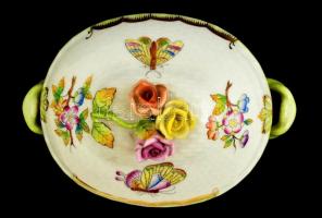 Herendi Viktória  mintás rózsás bonbonier, kézzel festett, jelzett, hibátlan, 11x9x11 cm