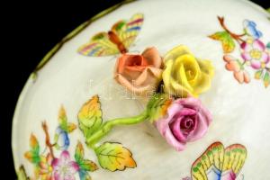 Herendi Viktória  mintás rózsás bonbonier, kézzel festett, jelzett, hibátlan, 11x9x11 cm