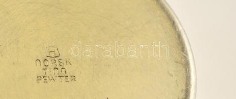 "Stavanger" norvég fém fedeles kupa, ón díszítésekkel, jelzett, fedél belső peremén deform...