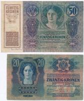 1913. 20K + 1914. 50K mindkettő csehszlovák bélyeggel és bélyegzéssel T:III,III-