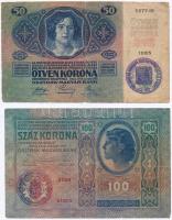 1912. 100K + 1914. 50K mindkettő valószínűleg hamis Erzsébetváros felülbélyegzéssel (fake overprint) T:III,III-