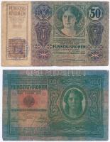 1912. 100K + 1914. 50K mindkettő valószínűleg hamis "Erzsébetváros" felülbélyegzéssel (fak...