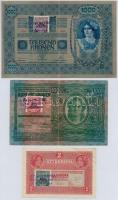 1902. 1000K + 1912. 100K + 1917. 2K mindhárom hamis szerb bélyeggel és bélyegzéssel (fake overprint and stamp) T:I-,III