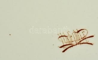 Lunevilla virágmintás / pillangós fajansz tál, részben kézzel festett, jelzett, kopásnyomokkal, 34,5...