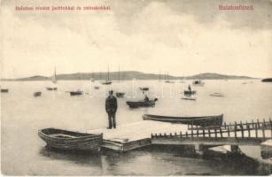 Balatonfüred, Balatoni részlet jachtokkal és csónakokkal. Grüner Simon kiadása (EK)
