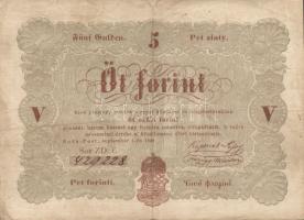 1848. 5Ft "Kossuth bankók" barna (4x) klf. színárnyalatokban értékszámokkal erős elcsúszásával T:III