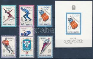 Téli Olimpia 1968, Grenoble sor + vágott blokk Winter Olympics 1968, Grenoble set + imperforated blo...