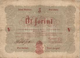 1848. 5Ft "Kossuth bankó" vörösbarna előlapi mindhárom értékszám erősen lefelé illetve jobbra csúszva, hátlapi második sorban ékezet + ékezet román nyelvű variánssal! T:III+