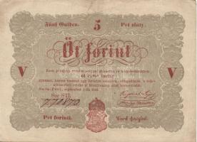 1848. 5Ft "Kossuth bankó" vörösbarna hátlapi második sorban ékezet + ékezet román nyelvű variánssal! T:II