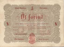 1848. 5Ft "Kossuth bankó" vörösbarna előlapi mindhárom értékszám erősen felfelé csúszva, hátlapon második sorban ékezet + ékezet román nyelvű variánssal! T:II/III