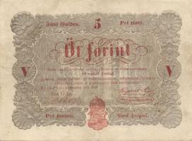 1848. 5Ft "Kossuth bankó" vörösbarna értéktelenítve, előlapi román "florini" szóban "II" nyomdahiba! T:II