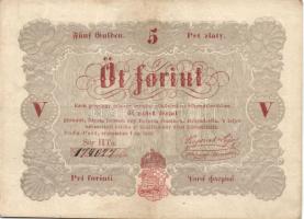 1848. 5Ft "Kossuth bankó" vörösbarna előlapi román "florini" szóban "II" nyomdai hiba! T:II