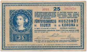 1918. 25K 3010 3mm, hullámos hátlap, hátoldalán hamis Bács-Bodrog Vármegye Ada Közság 1904 felülbélyegzés (fake overprint) T:III