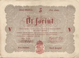 1848. 5Ft "Kossuth bankó" vörösbarna előlapi "Buda" szó "B" betűje alul nyitott! T:II