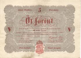 1848. 5Ft "Kossuth bankó" vörösbarna előlapi "Buda" szó "B" betűje alul nyitott! T:II