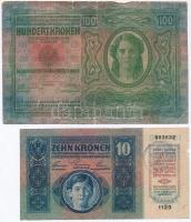 1912. 100K + 1915. 10K mindkettő hamis "Citta di Fiume" felülbélyegzéssel (fake overprint)...