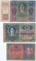 1904. 10K + 1913. 20K + 1914. 50K mindhárom hamis "Csákvár Mezőváros" felülbélyegzéssel (f...
