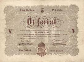 1848. 5Ft "Kossuth bankó" barna előlapi román "florini" szóban "II" nyomdai hibával  "5"-ös értékszám erősen lefelé és jobbra csúszott! T:II