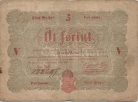 1848. 5Ft "Kossuth bankó" vörösbarna előlapon részleges gépszín átnyomat, hátlapon fekete nyomdafestéktől eredő pöttyök! T:III