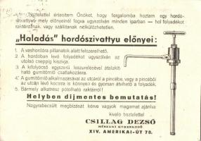 Csillag Dezső műszaki kereskedő gumiáruk, műszaki cikkek, olaj-zsiradék üzlete reklámlapja, hátoldal...