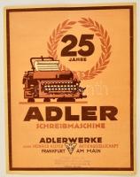 cca 1920 25 Jahre Adler Schreibmaschine, reklámplakát, a magyar képviselet bélyegzőjével, 29×22,5 cm