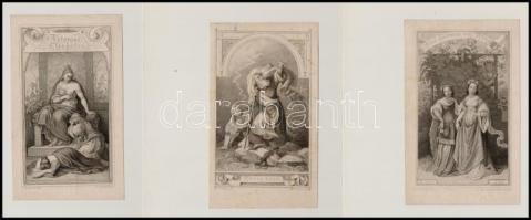 cca 1880 Shakespeare-drámák illusztrációi, 10 db acélmetszet, kartonra ragasztva, cca 13×8 cm