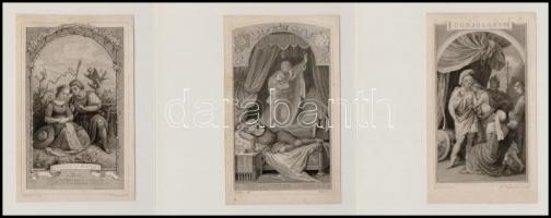 cca 1880 Shakespeare-drámák illusztrációi, 10 db acélmetszet, kartonra ragasztva, cca 13×8 cm