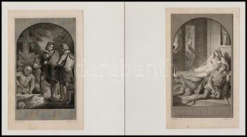 cca 1880 Shakespeare-drámák illusztrációi, 10 db acélmetszet, kartonra ragasztva, cca 13×8 cm