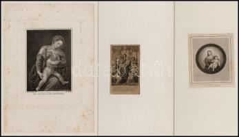 cca 1880 Madonna a kis Jézussal, 6 db különféle metszet, kartonra ragasztva, különböző méretben