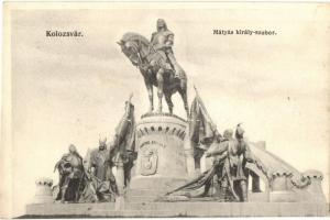 Kolozsvár, Cluj; Mátyás király szobor. Schuster Emil kiadása / statue