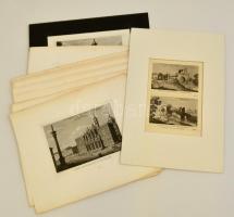 cca 1880 Római látképek, 18 db acélmetszet, papír, jelzettek, különböző méretben