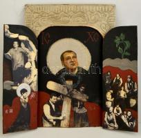 2002 Bárka színház: Tadeusz Slobodzianek: Ilja próféta. Triptichon vegyes technika, fatábla, jelzés ...