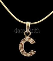 Ezüst(Ag) kígyó nyaklánc + "C" alakú apró kövekkel díszített függővel, h: 40,5 cm, bruttó....