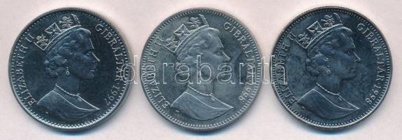 Gibraltár 1997. 1C Cu-Ni "Erzsébet és Fülöp 50. házassági évfordulója" + 1998. 1C Cu-Ni + ...