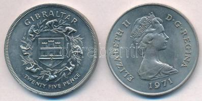 Gibraltár 1971. 25p Cu-Ni "Berber makákó" + 1977. 25p Cu-Ni "II. Erzsébet Ezüst Jubil...