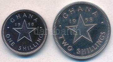 Ghána 1958. 1Sh Ni + 2Sh T:1- Ghana 1958. 1 Shilling Ni + 2 Shilling C:AU Krause KM#5, KM#6