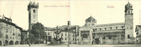 1898 Trento, Trient (Südtirol); Piazza del Duomo e Torre Grande / Cathedral square, tower, fountain. panoramacard (fa)