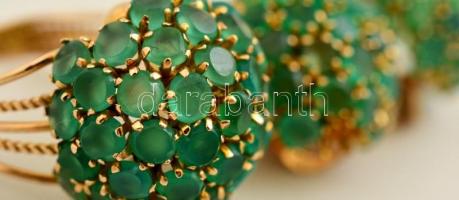 Arany (Au.) 14 K smaragd köves klipsz és gyűrű, jelzett, együtt bruttó:12 g, 2 db kő hiányzik, méret...